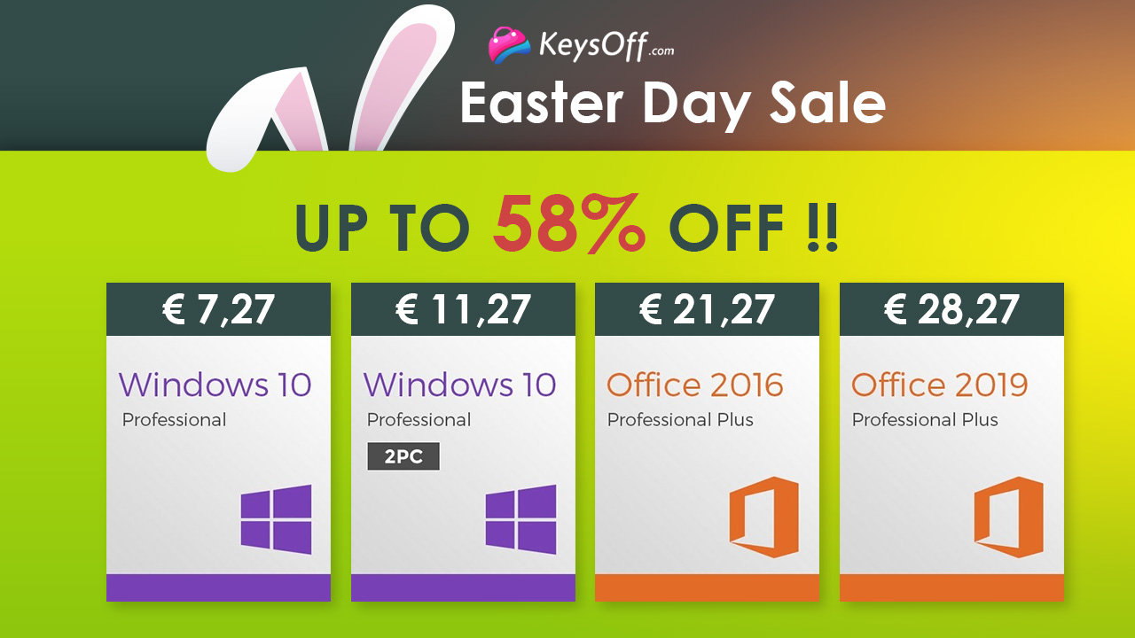 More information about "Πασχαλινές εκπτώσεις 2021 - Windows 10 Professional μόνο για 7,27 €, Office 2019 Pro Plus για 28,27 €, Ειδική τιμή! Περιορισμένη προσφορά!"