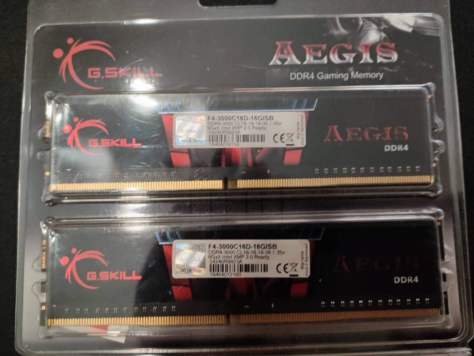 More information about "G.Skill Aegis F4-3000C16D-16GISB (2x8Gb DDR4 @3000Mhz, CL16-18-18-38 1.35V)"