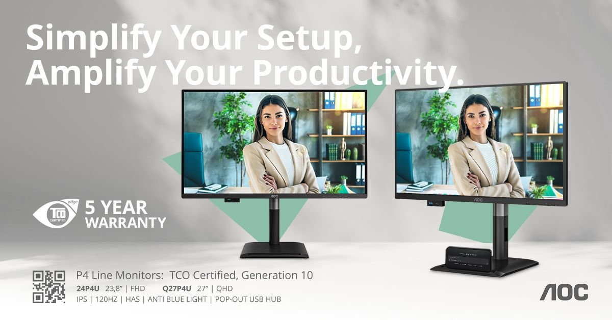 More information about "AOC Professional P4 series: Οθόνες 120 Hz με αναδυόμενα USB hubs και 5ετή εγγύηση"